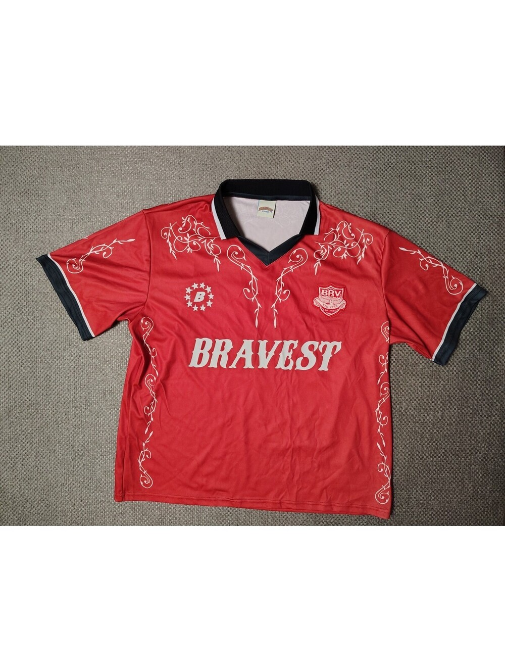 Bravest Studios New York Soccer Jersey Red Floral Tribal #7 Men Size Large